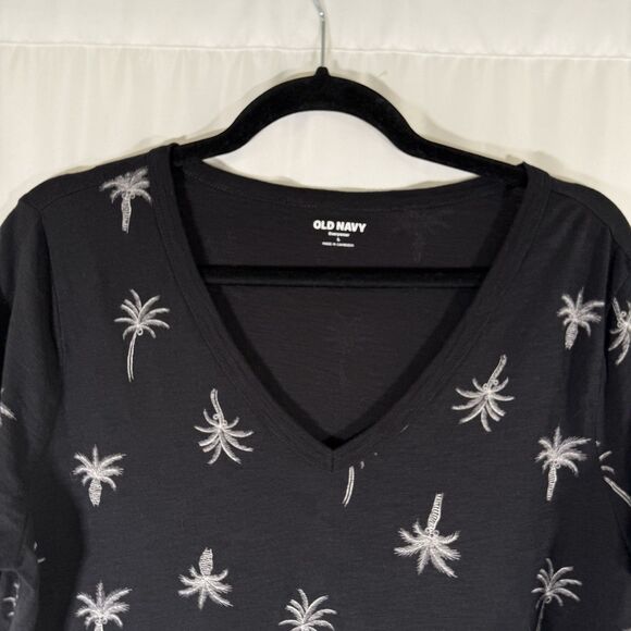 New Old Navy Blouse Women's Large Everywear Palm Tree Short Sleeve Vneck - Picture 2 of 10